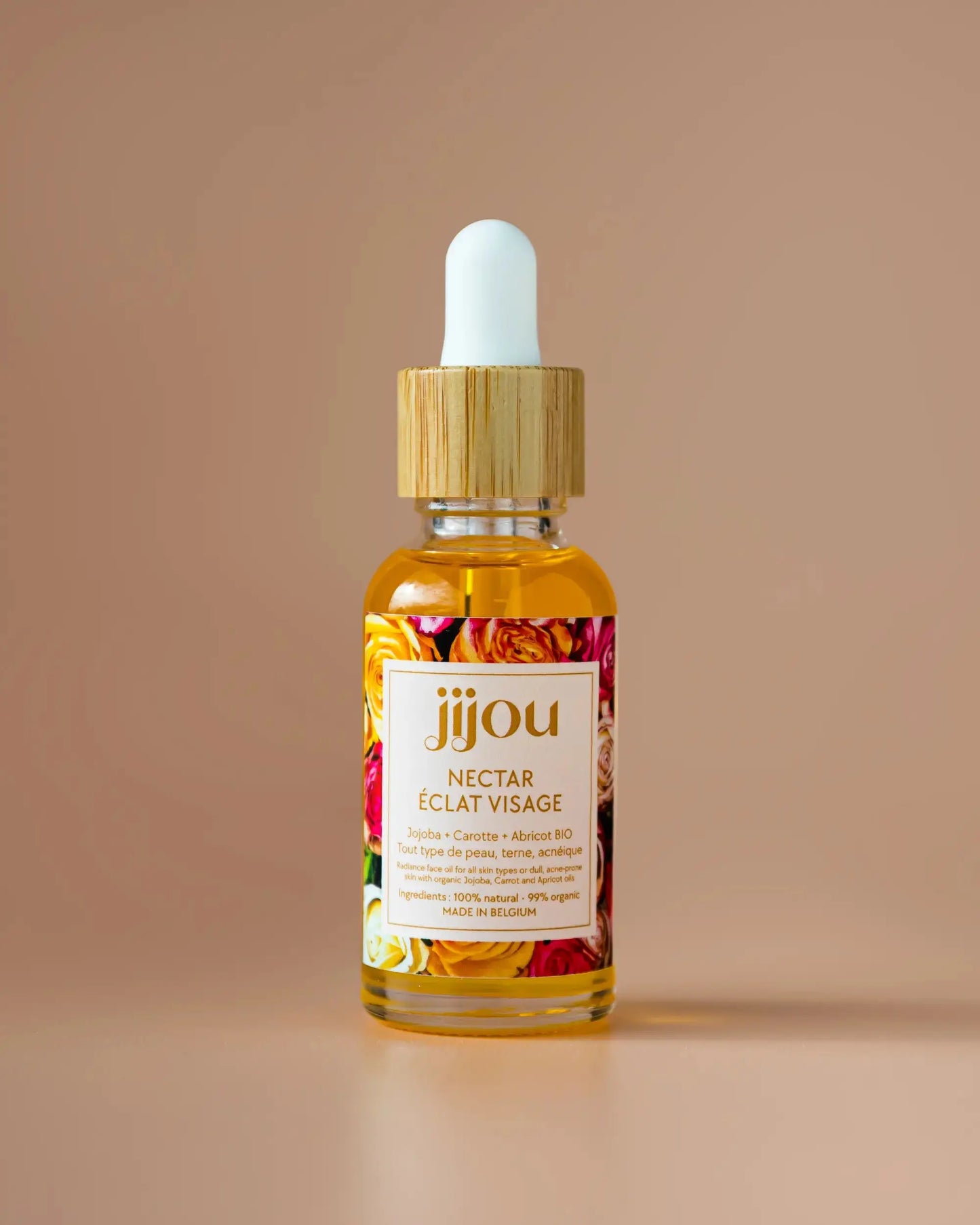 Sérum Huile Visage Naturel & Bio anti-acné, anti-boutons peau grasse/mixte : Nectar Éclat Visage JIJOU juliette. Natural Cosmetics : équilibre et pureté, bonne mine, cosmétiques naturels belges