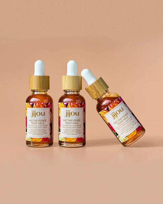 Nectar Teint hâlé anti-age anti-rides Nectar Vitalité Visage JIJOU juliette. Natural Cosmetics : sérum anti-rides pour peau sèche et mature - sérum autobronzant naturel bonne mine