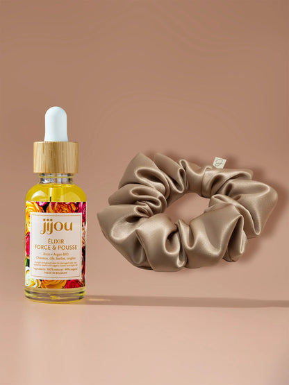 Kit Élixir Force et Pousse + Chouchou Satin Beige JIJOU®