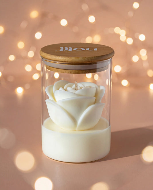 Grande Bougie Parfumée • Fleur de Coton • en forme de rose JIJOU®