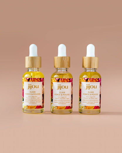Produit pour faire pousser les ongles : huile de soin accélratrice de pousse ongles. Kit Élixir Force et Pousse (3 pièces) JIJOU®