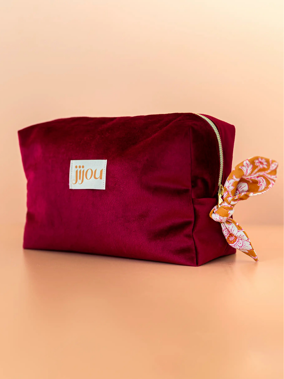 Grande trousse de toilette femme en velours bordeaux Jijou – édition limitée