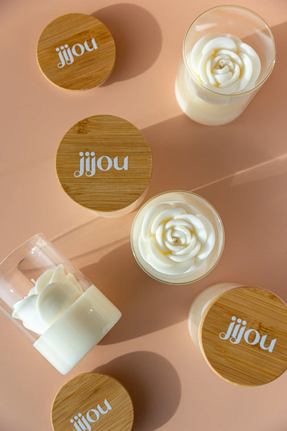 Bougie Parfumée • Fleur de Coton • en forme de rose (grand format) JIJOU®