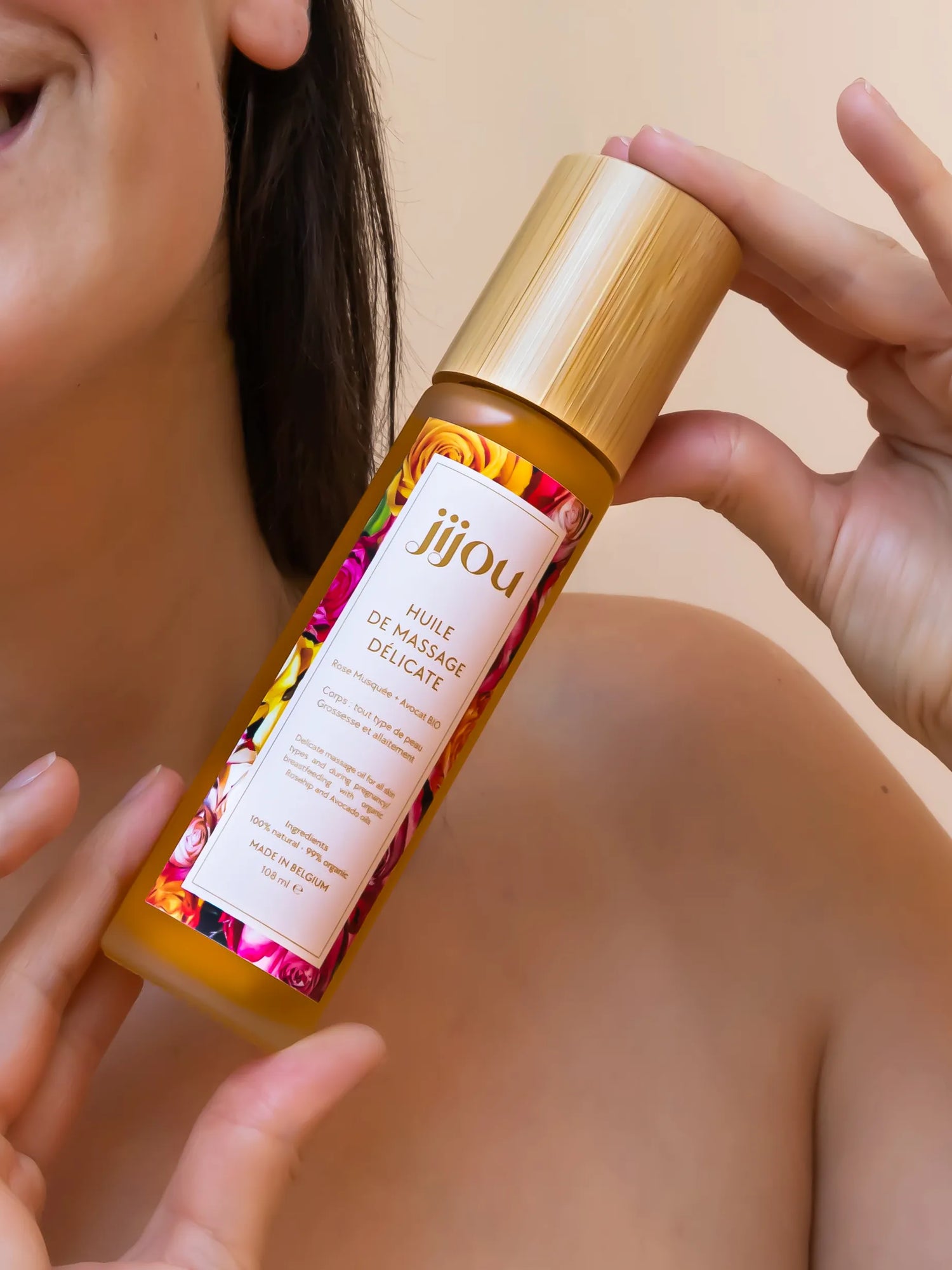 Huile de Massage Délicate naturel et bio JIJOU juliette. Natural Cosmetics - réparatrice, nourrissante, apaisante, relaxante, cicatrisante, anti-vergetures - grossesse enceinte - pour adulte couple bébé femme enceinte