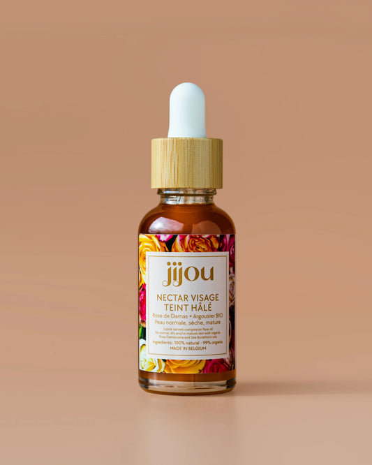 Nectar Teint hâlé anti-age anti-rides Nectar Vitalité Visage JIJOU juliette. Natural Cosmetics : sérum anti-rides pour peau sèche et mature - sérum autobronzant naturel bonne mine