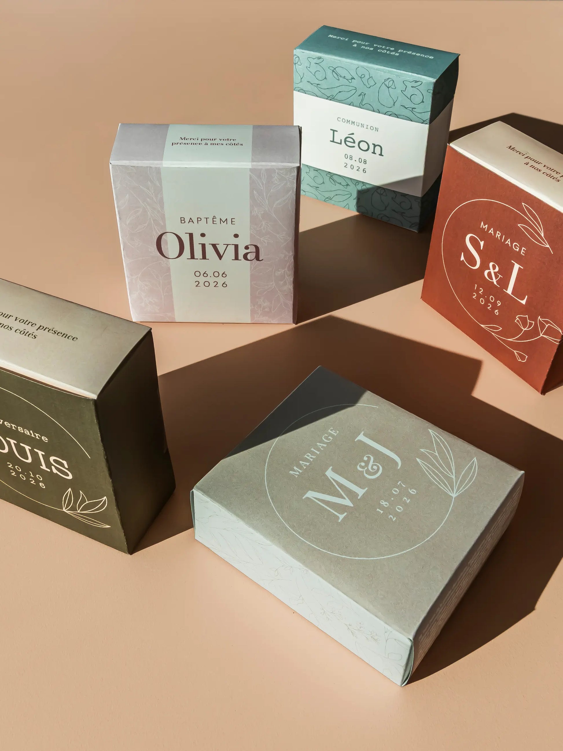 Idée cadeau personnalisé invités mariage, anniversaire, baptême, naissance, communion : Savon personnalisé JIJOU® Belgique France Luxembourg terracotta beige sable rose vert olive vert d'eau